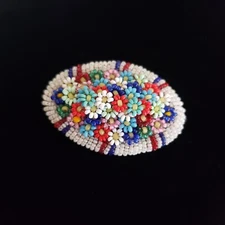 VINTAGE BROOCH BEADED FLOWER PATTERN COLLECTIBLE COLORFUL MULTIPLE COLORS PIN
