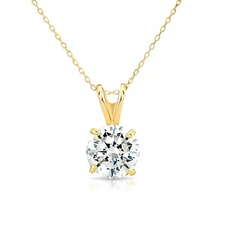 14K Solid Yellow Gold Solitaire Round Brilliant Pendant Charm Necklace 4mm-9mm