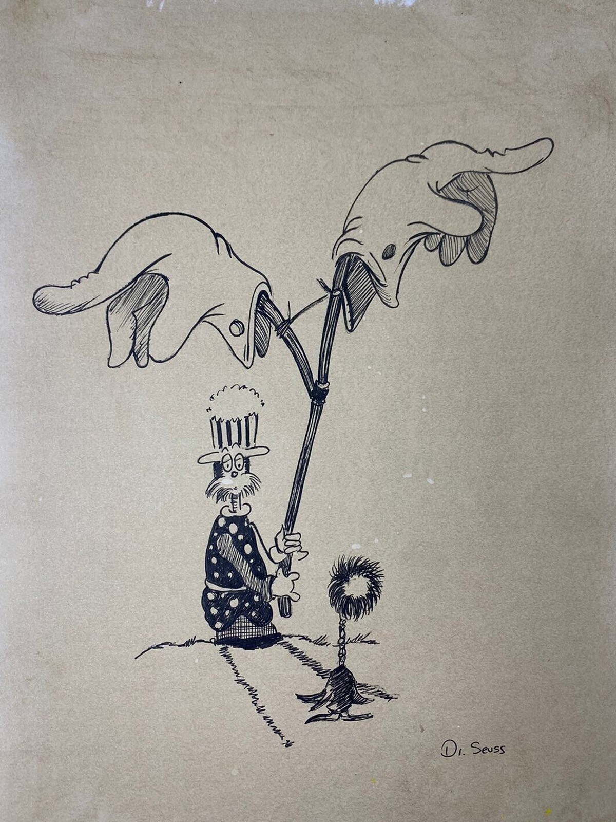 Dr. Seuss COA Art Drawing Painting Vintage Handmade Signed Original Paper