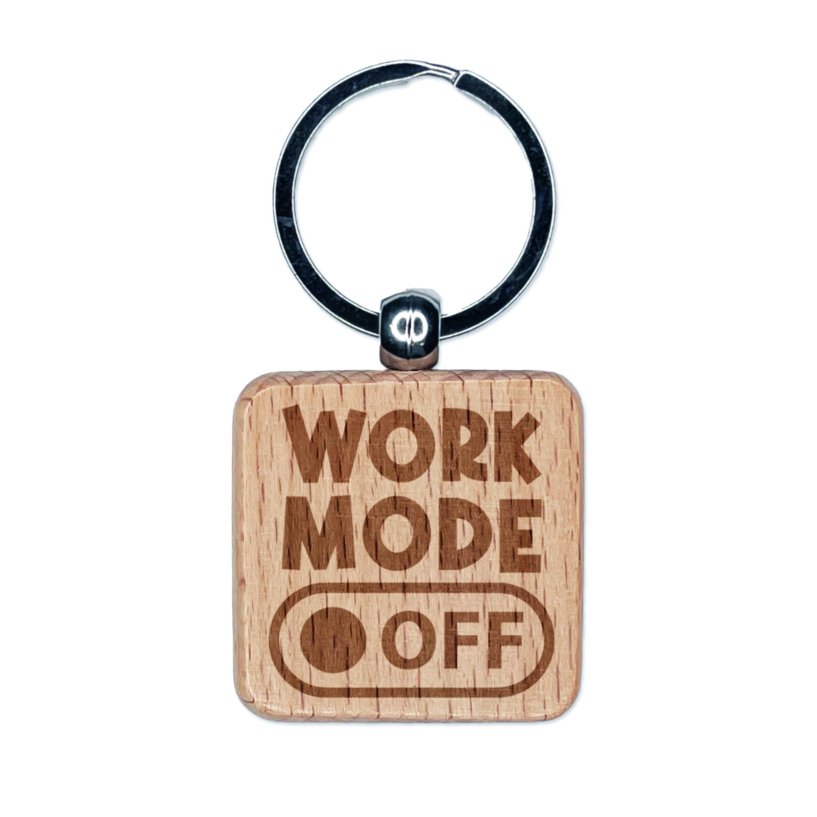 Work Mode Off Switch Engraved Wood Square Keychain Tag Charm