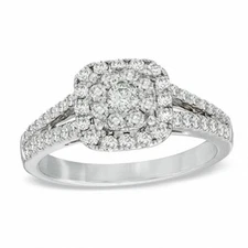 3/4 CT. T.W. Diamond Cluster Split Shank Engagement Ring in 14K White Gold