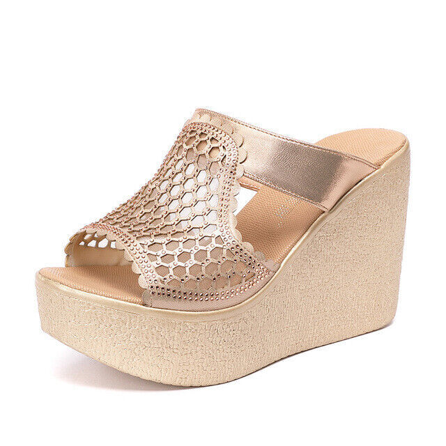 PANTOFOLA D’ORO Sandali estivi donna zeppa pelle pu pantofole casual punta aperta scarpe taglie forti