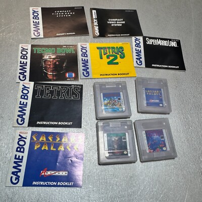 Lot of 4 Game Boy Games and Paperwork Super Mario Land Tetris Tecmo Bowl