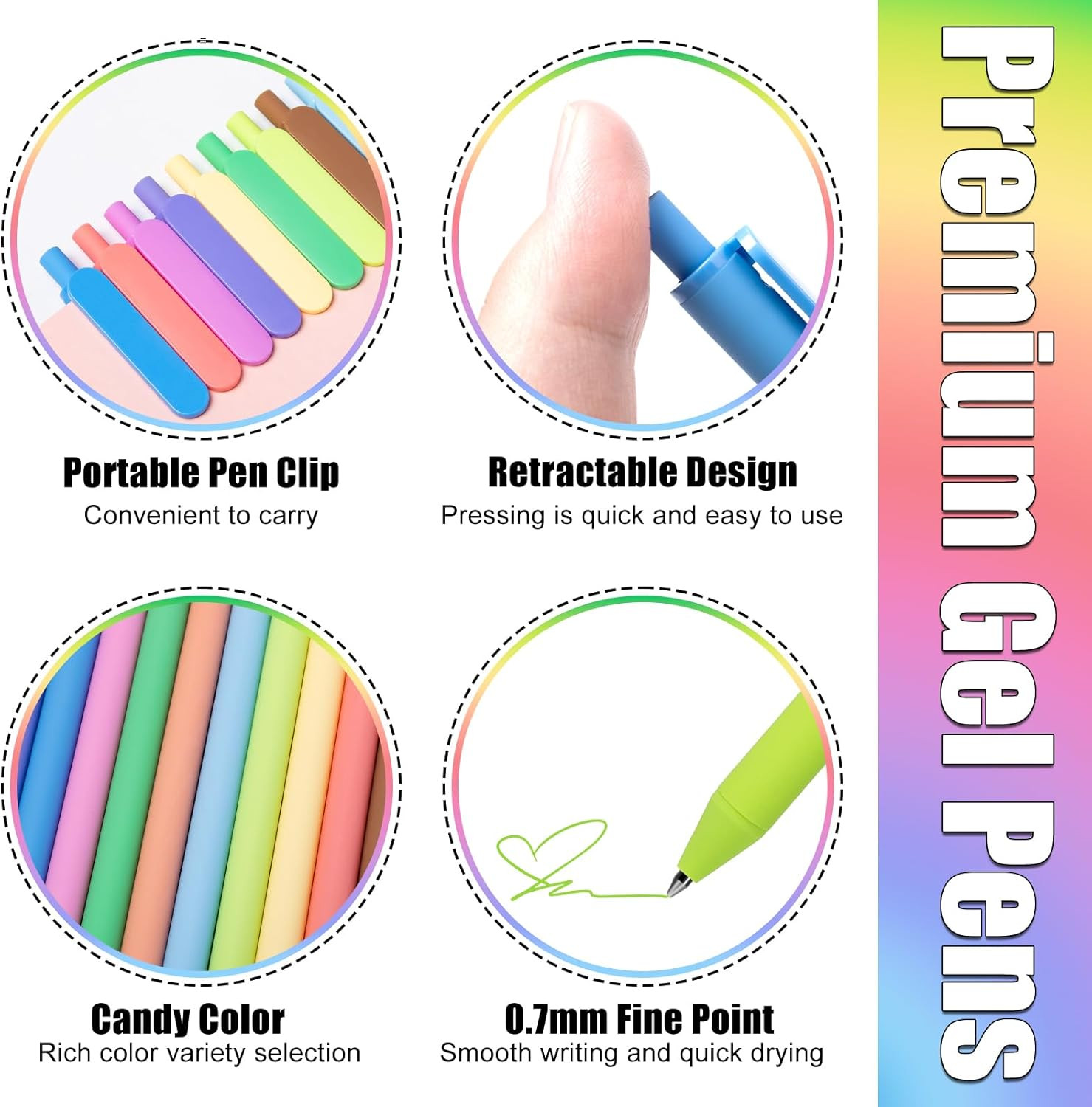 Gel Pens 12 Colors Retractable Quick Dry Pens Fine Point 0.7Mm, Smoooth Writing