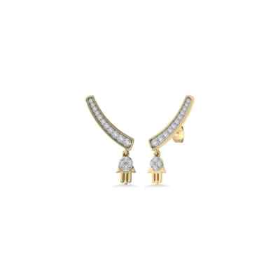 Diamant Hamsa Ohrringe 1/5 ctw natürlicher Diamant Hamsa Ohrstecker 10K Gelbgold