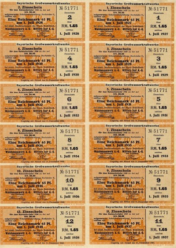 Bayer. Grosswasserkraftwerke - 1927-1946, - 20 Coupons + Ern.Schein. - Picture 2 of 2