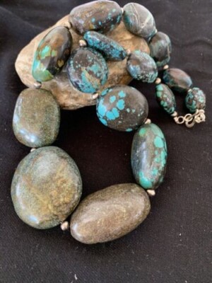 Graduated Sterling Silver Natural Blue Nugget Turquoise Necklace 00621