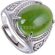 Jade Oval Cut Gemstone With 925 Sterling Silver Ring For Men's #357