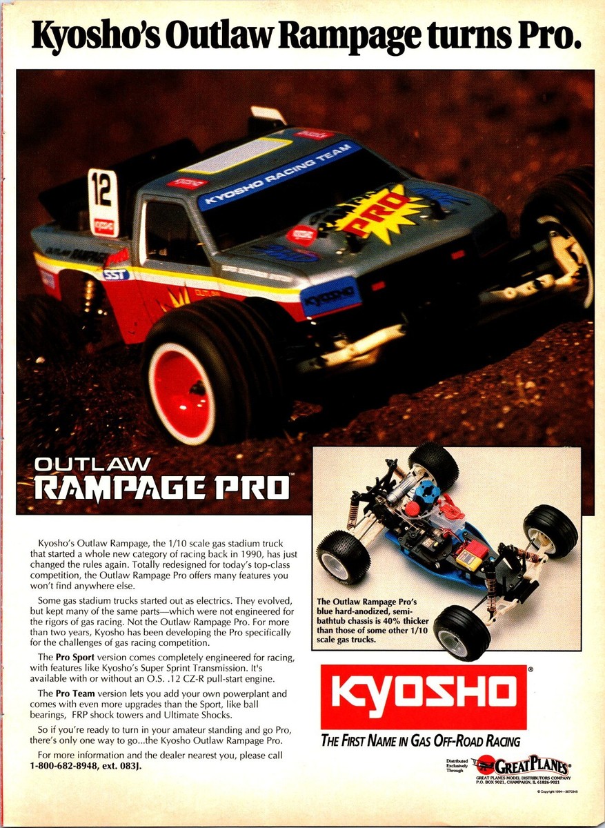 Kyosho Outlaw Rampage PRO RC Truck Vintage Print Ad Wall Art Decor