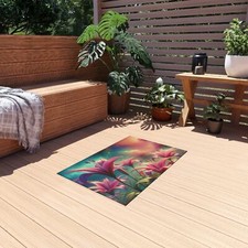 Tapis d'extérieur floral vibrant, décoration de jardin, tapis de patio, vibrations d'été, tapis boho