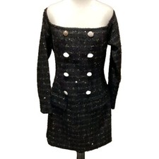 Endless Rose/Anthropologie Double Button Tweed Black Cocktail Dress Size L—#772