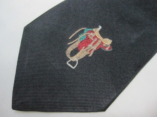 Vintage Polo Ralph Lauren Equestrian Belt Stripe Embroidered 100% Silk Tie - Picture 14 of 23
