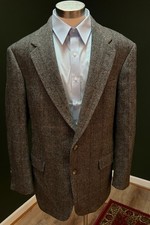 Men's Vintage Evan-Picone Herringbone Tweed Wool Brown Blazer Size 44L