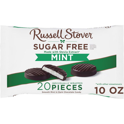 Russell Stover Sugar Free Mint Patties with Stevia - 10 oz Bag - Keto Friendly