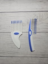 Vintage Set Of 2 GOODY Curved Handle Comb Hair Pick White Blue Color Dip 1980s