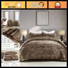 Luxurious Velvet King Size Comforter Set,Mocha Brown Wave Pattern