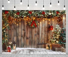 7X5ft Christmas Photography Backdrop Christmas Rustic Barn Wood Door Backdrop...