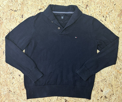 Tommy Hilfiger pullover collar black S men's knit sweater shawl collar
