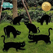 4 6PCS Reflective Black Cat Halloween Yard Signs Outdoor Decor Same Day    