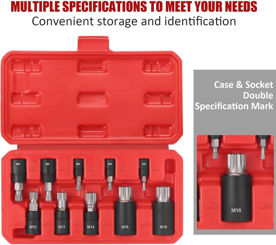 Precision Socket Sets 10-Piece XZN Triple Square Spline Bit Socket Set - Precision S2 Steel ...