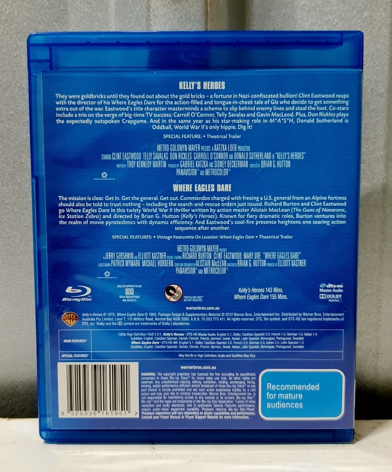 Kelly's Heroes / Where Eagles Dare - Reg B Double Pack Bluray Set, 1968/70. - image 2 of 4