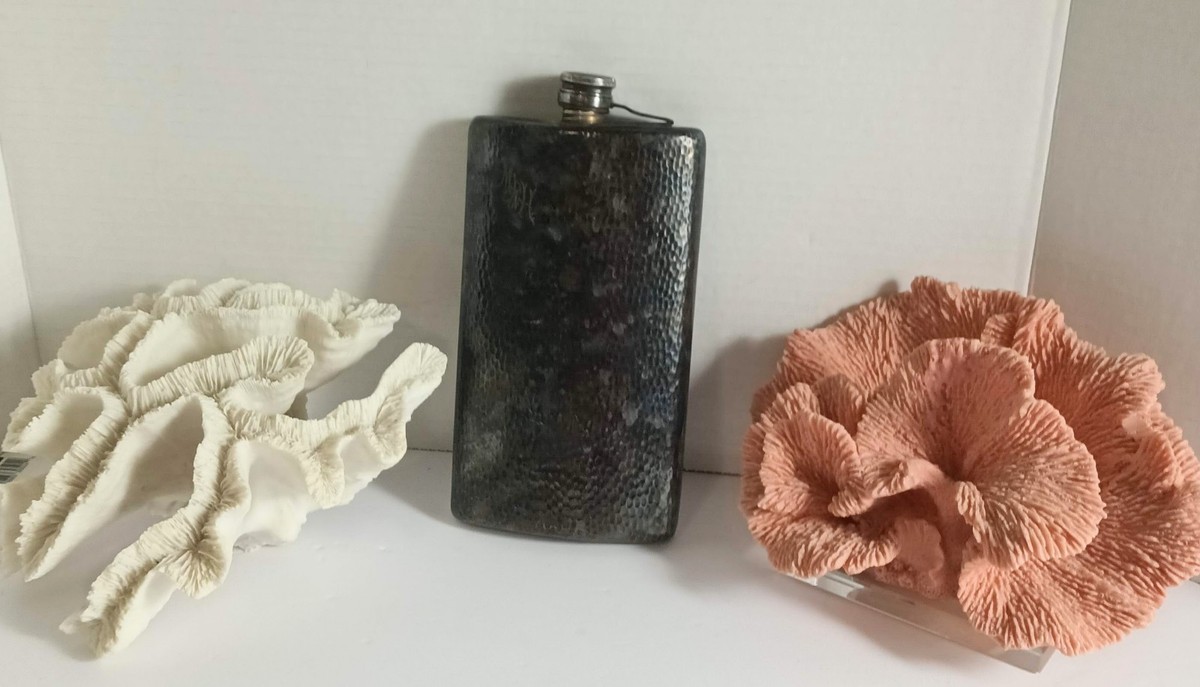 Antique Silver Plated Hammered Hip Flask Meridian B Co