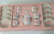 Vintage Fischel 16 Piece Childs Porcelain Tea Set Box Pink Floral