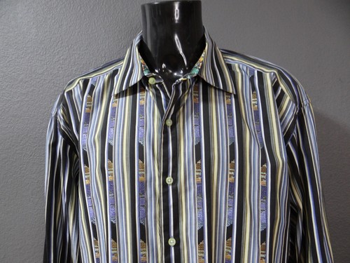 Robert Graham Men's 100% Cotton Button Shirt Stripe Embroidered Multicolor 3XL - Picture 8 of 14