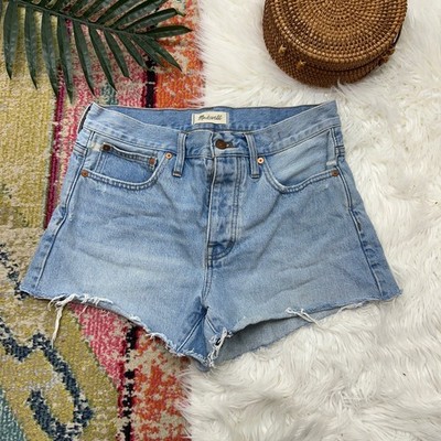 Madewell Relaxed Denim Shorts 26 Distressed Raw Edge Cut Off Blue Summer