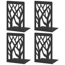Bookends 4 Pieces, Modern Metal Bookends for Shelves, Black Tree Book Ends for B