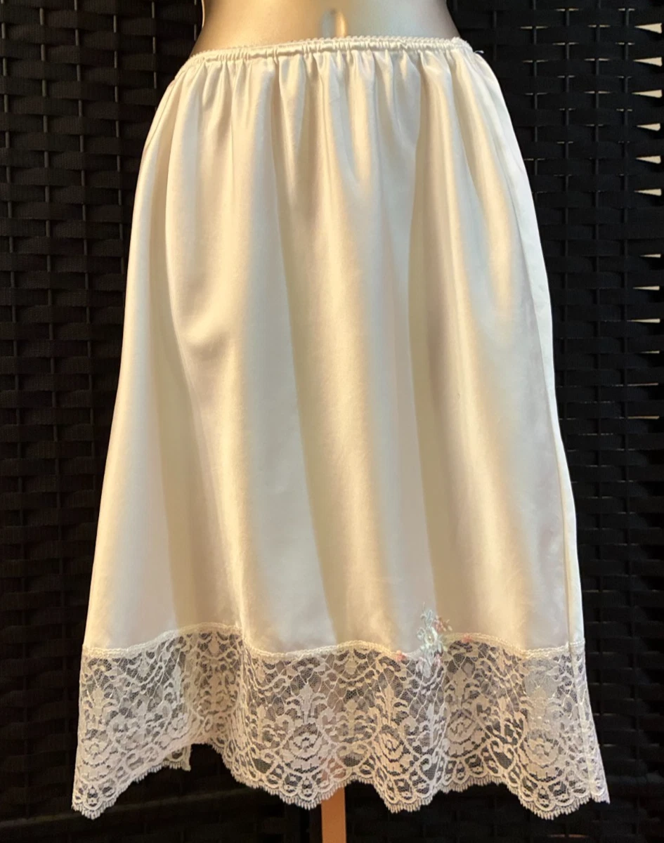 Womens Satin Half Slip Jadive Women's Satin Half Slip Lace Long Underskirt  Skirt Slip Long Slips For Dresses Lingerie Skirt(S,Black Lace Trim  Underskirt