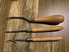 3 Vintage Rag Rug Making Hooks, Blue Fez, Turkey, Beehive & Turkey, Good Cond.