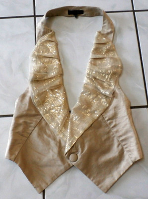 Anthropologie RYU Backless Top Vest Gold sequin neckline Halter style Sz M H504
