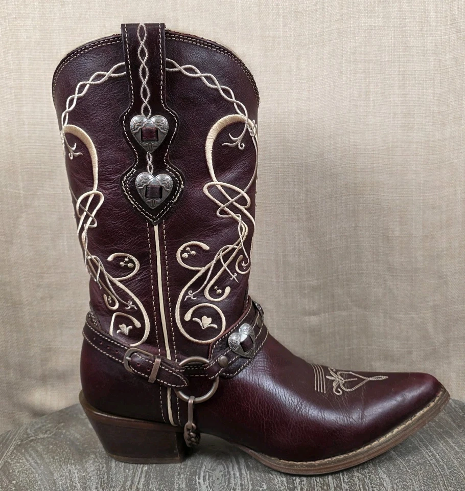 Женские ковбойские сапоги Durango в форме сердца кончо бордовые кожаные с вышивкой размер 9 М - Изображение 3 из 4