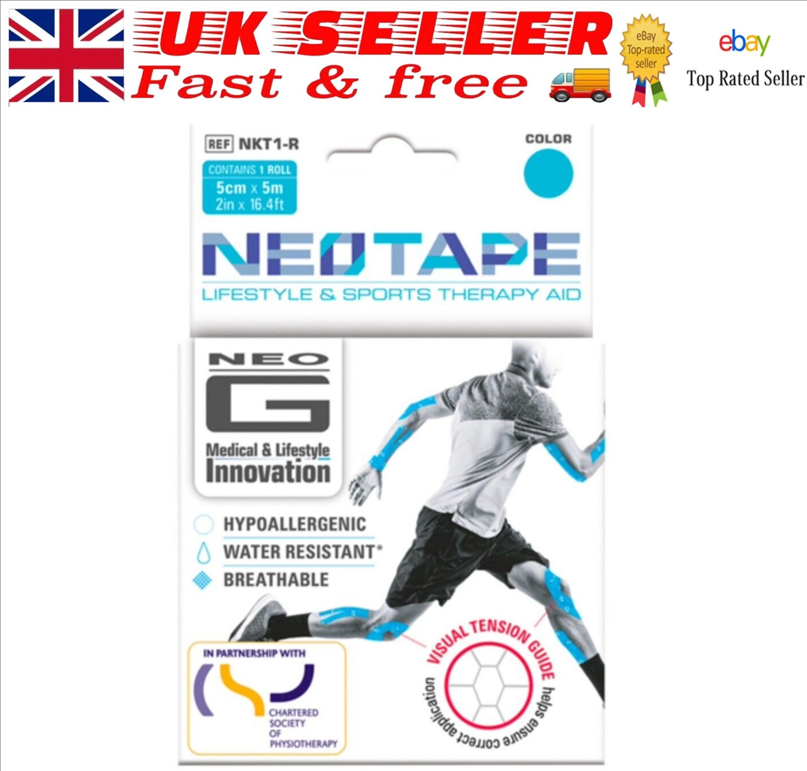 NEO TAPE Lifestyle & Sport Therapy Aid Colour Blue Brand New 01 Roll 5cm x 5m