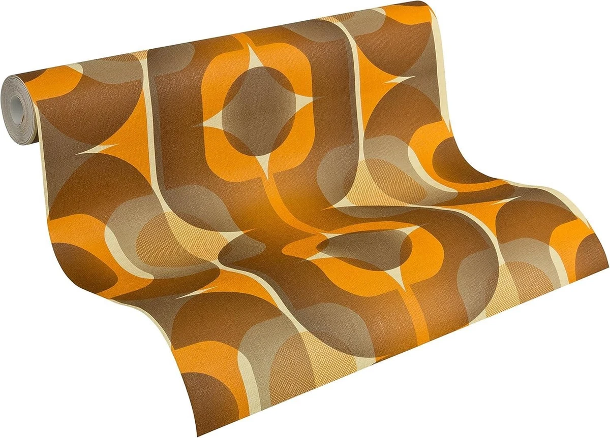 Papel Pintado AS Creation Geometric Star Años 70 Retro Marrón Naranja Pegar La Pared Vinilo