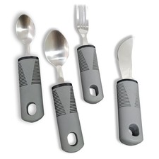 Adaptive Utensils 4 Piece Set Hand Tremors Parkinson Weighted Grey Handles