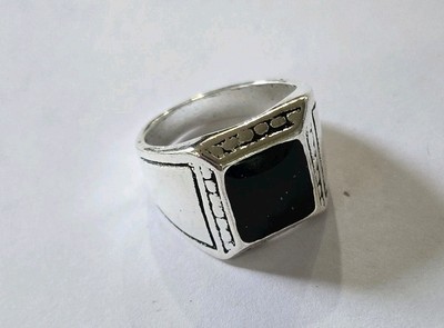 NEW MENS TITANIUM NEW SIZE 7 FOREVER WEAR SILVER  EBONY BLACK ETCHED DETAIL RING