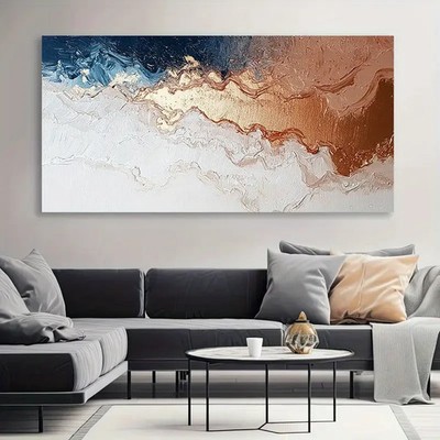 Colorful Gradient Blue White Golden Unframed Canvas Painting for Living