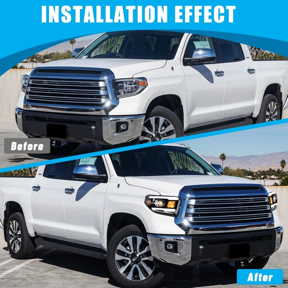 LED DRL Projector Headlights For 2014-2021 Toyota Tundra Black Front Headlamps - Изображение 3 из 4