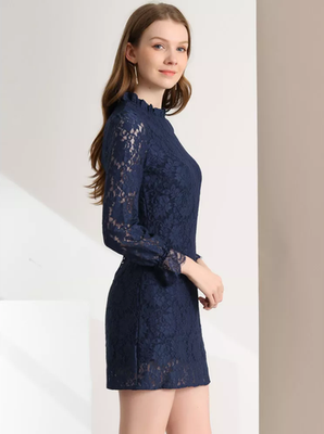 Allegra K Elegant Ruffle Trim Blue Floral Lace Mini Formal Dress -- Size  Medium | eBay