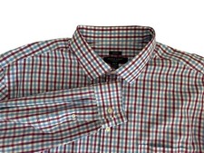 PRONTO UOMO Men  s Dress Shirt Gingham Plaid Maroon White Size 3XLT Button Down