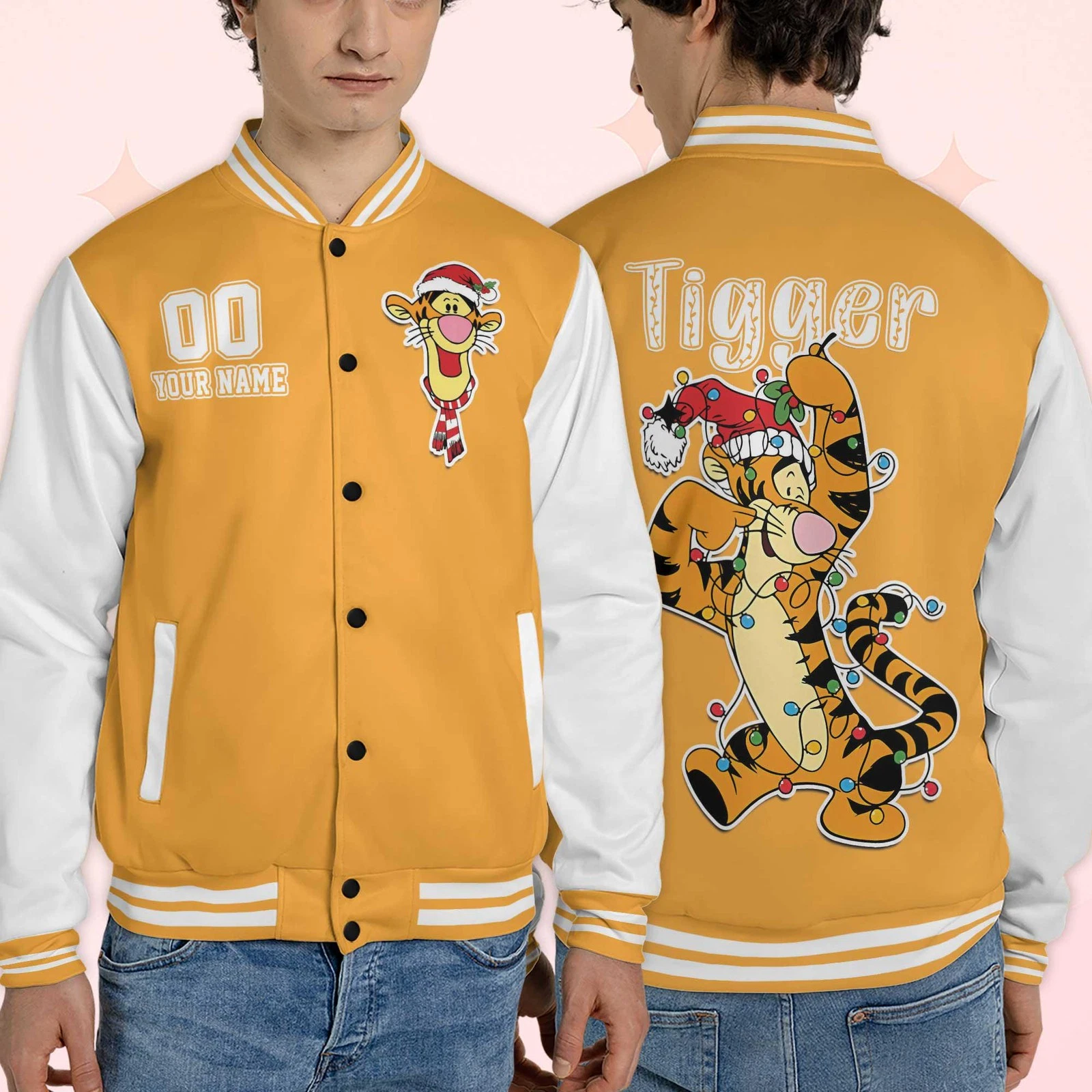 Personalized Winnie The Pooh Tigger Santa Hat Christmas Lights Baseball Jacket