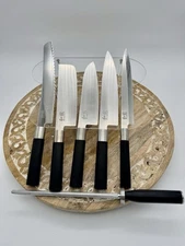 KAI Wasabi Black 5 Knives Set Honing Steel Nakiri Santoku Chefs Yanagiba Bread