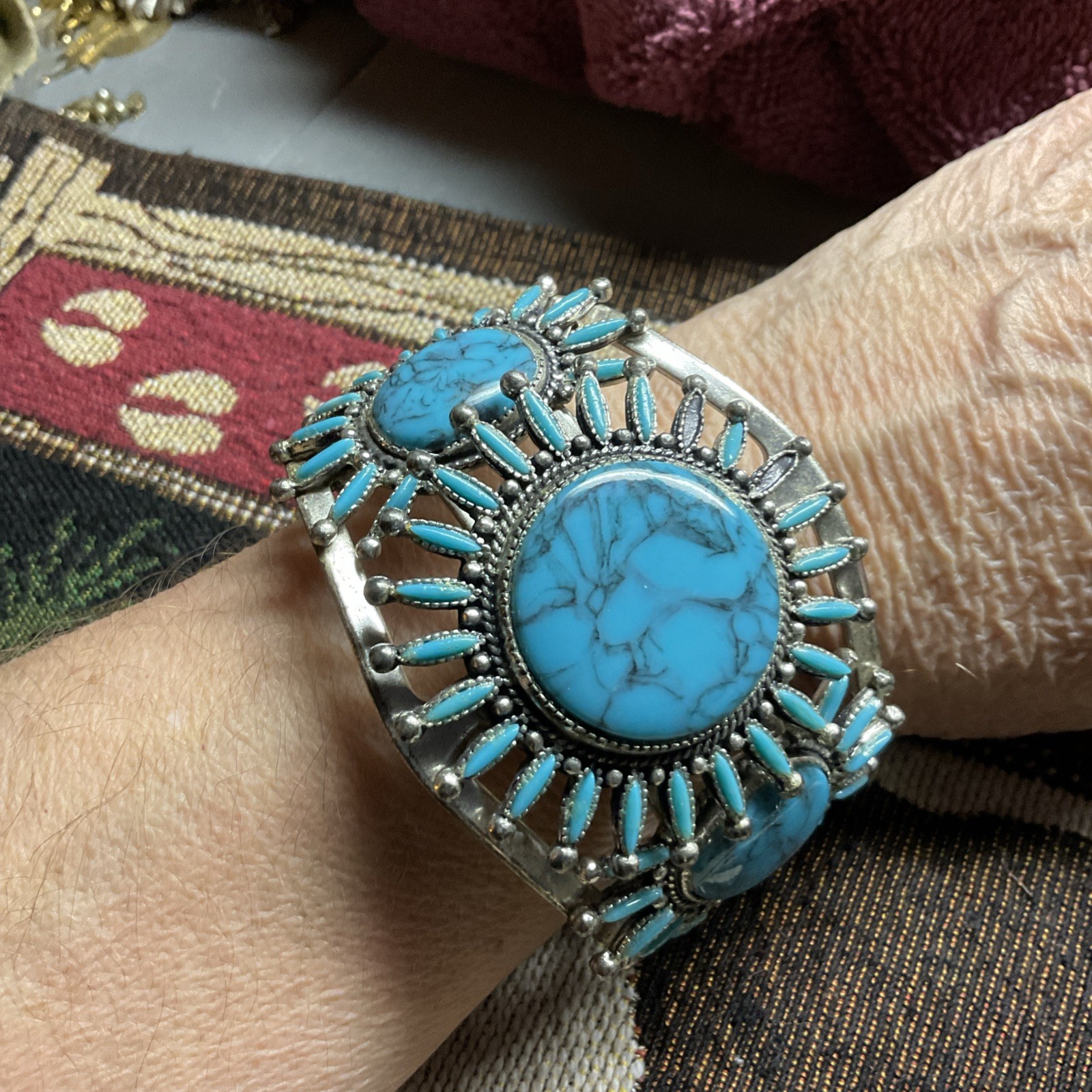 Native Preowned Turquoise Bracelet Silver & Steel… - image 1
