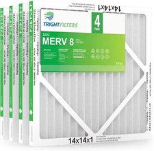 Trightfilters 14x14x1 MERV-8 Air Filter Pleated for Home HVAC AC Furnace - 4pack