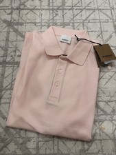 New Burberry Hartford Classic Check Men Polo Size Small Color Alabaster Pink