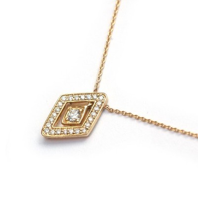 Roberto Coin 18K Yellow Gold Diamante Diamond Geometric Halo Necklace 18'' NEW