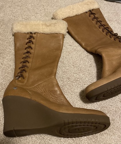 UGG Caramel Pebbled Leather boots size 9 Women Style Felicity - Picture 2 of 8