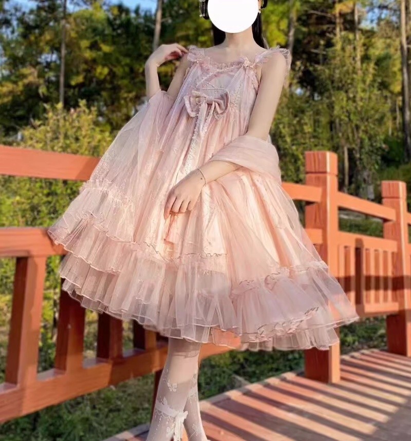 kawaii party dress Hime Sweet Lolita Dress Light Green Short Sleeves Floral Tea Party Dress  with Train Polyester Kawaii Fashion